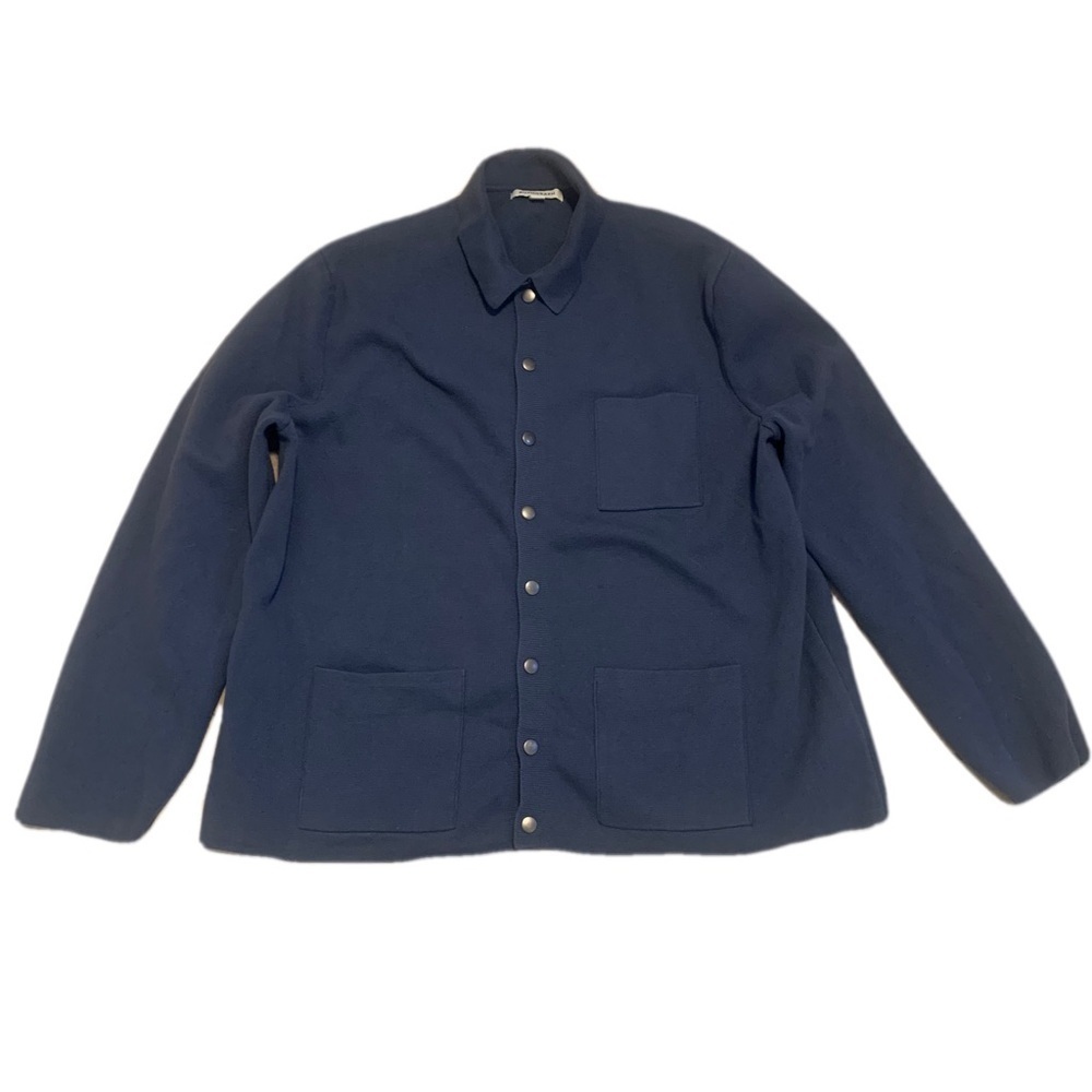 Men's M&S Autograph Dark Airforce Blue Full-Button Knit Jacket - 2XL
